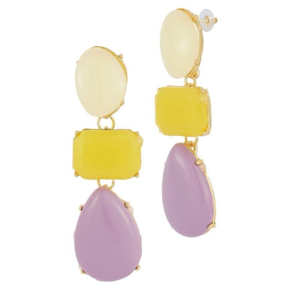 Zara Statement Earrings With Purple Teardrop Yellow Rectangle White Oval Acrylic